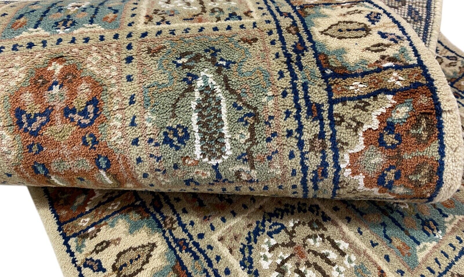 Tapis en laine beige, noué à la main, style oriental, 100 % laine vierge, 70 x 150 cm, B01