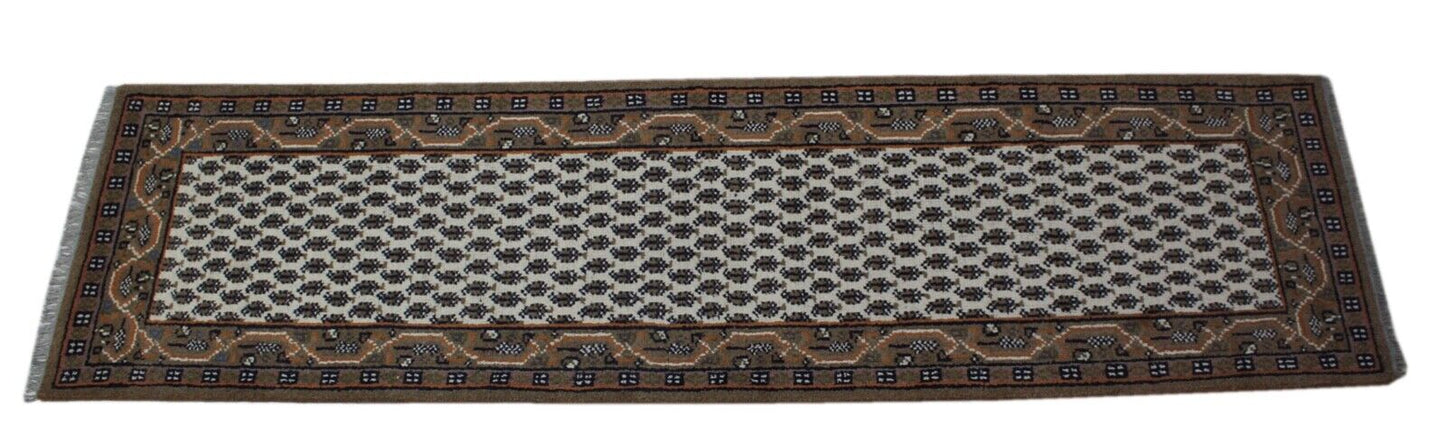 Läufer Teppich 100% Wolle Handgeknüpft Orient beige Mir 75x270 cm