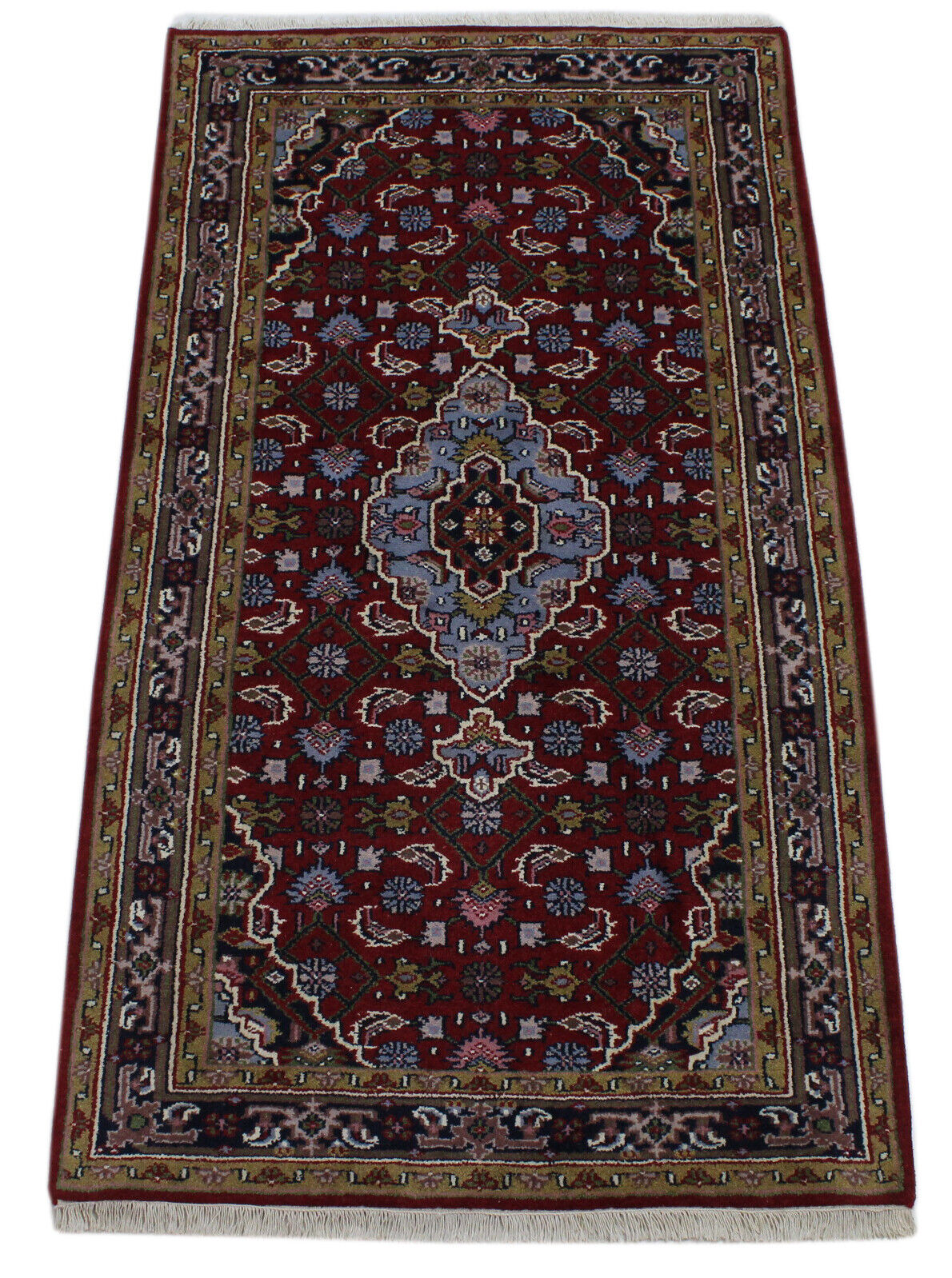 Bidjar Handgeknüpft Teppich 100% wolle Rot Blau 111x200 cm Orientteppich D14