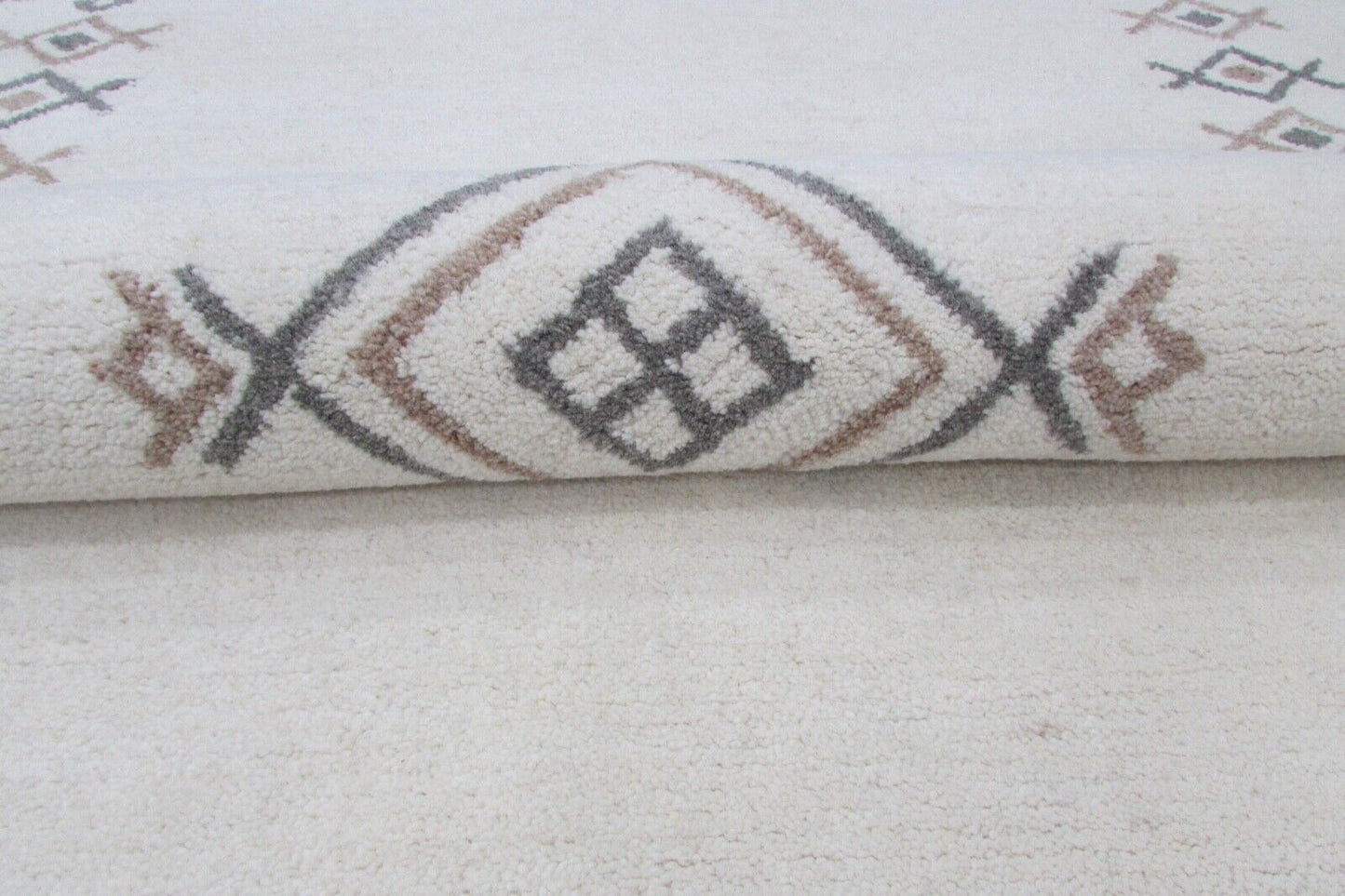Beige Grau Teppich 100% Wolle 160X230 cm Handarbeit Handgetuftet T820