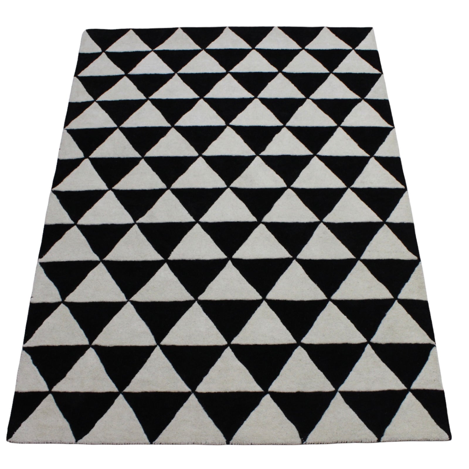 Schwarz Beige 100% Wolle Teppich 170X240 CM Handarbeit Handgetuftet Dreieck ME2