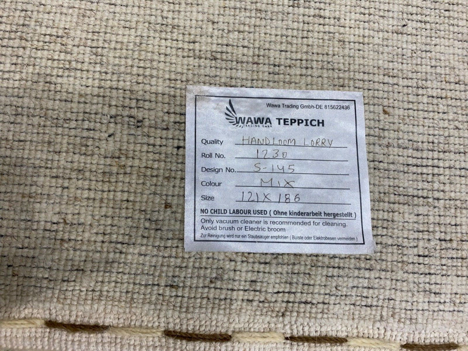 Teppich 100% Wolle Beige Grau Gabbeh lori Handgewebt 120x185 cm S145