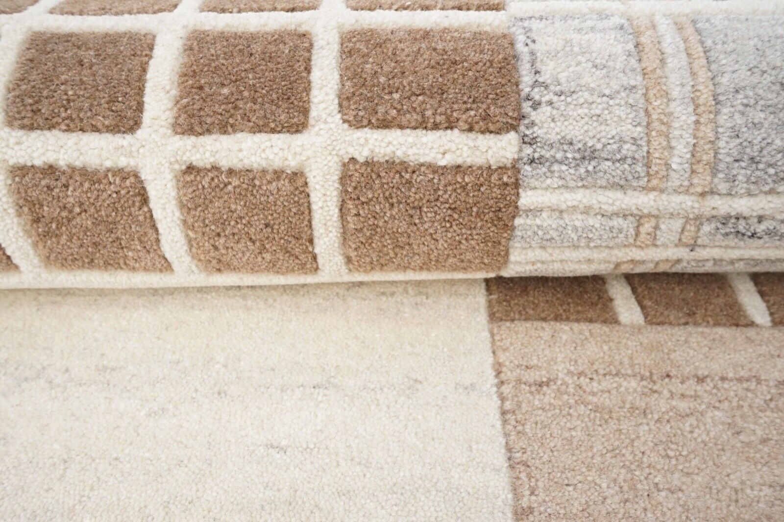 Teppich 100% Wolle Grau Beige 160X230 cm Natürliche Wolle Handgetuftet HT348u