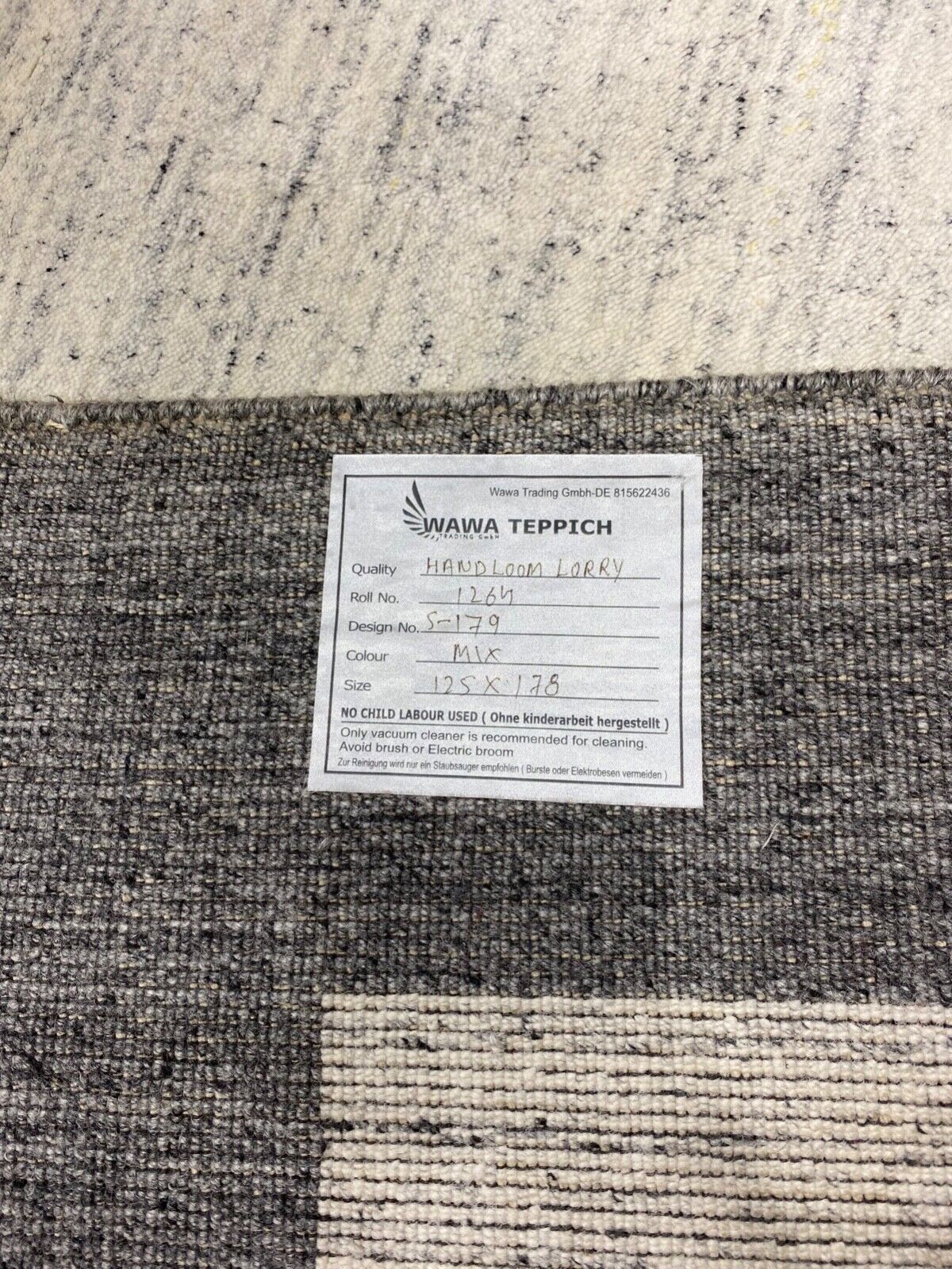 Grau Teppich 100% Wolle Silber Weiß Gabbeh Handgewebt 125x178 cm dp Garn S179