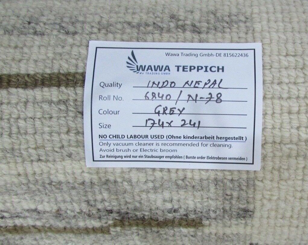 Nepal Teppich Handgeknüpft Grau Beige 100% Wolle Orientteppich 174x241 cm N-78