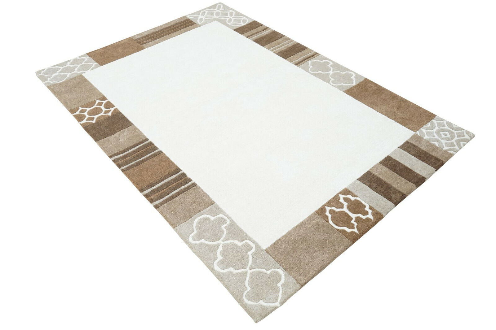 Biege Cream Braun160X230 cm Teppich 100% Wolle Orientteppich Handgetuftet HT260