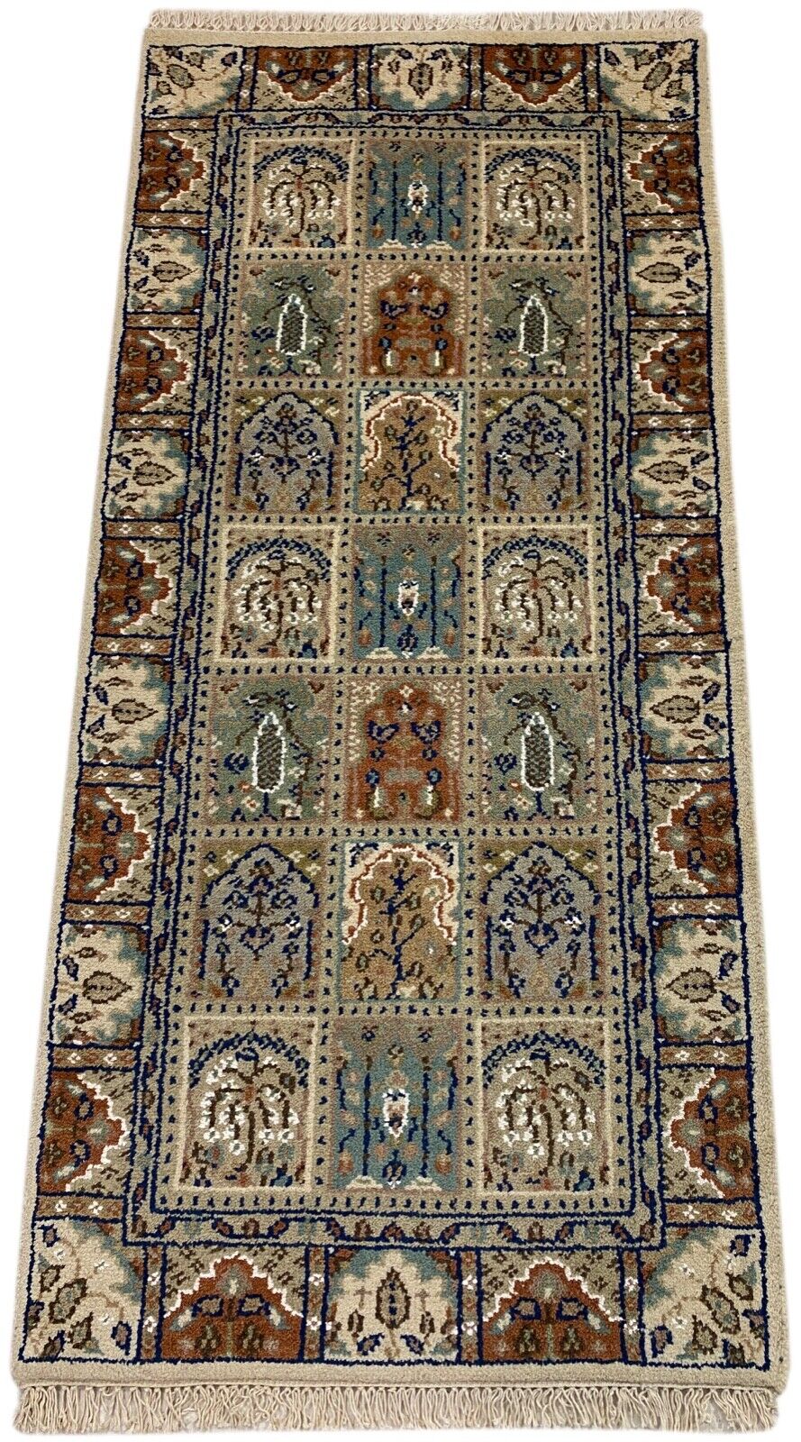 Beige Teppich Wolle Handgeknüpft Orientteppich 100% Schurwolle 70X150 cm B01