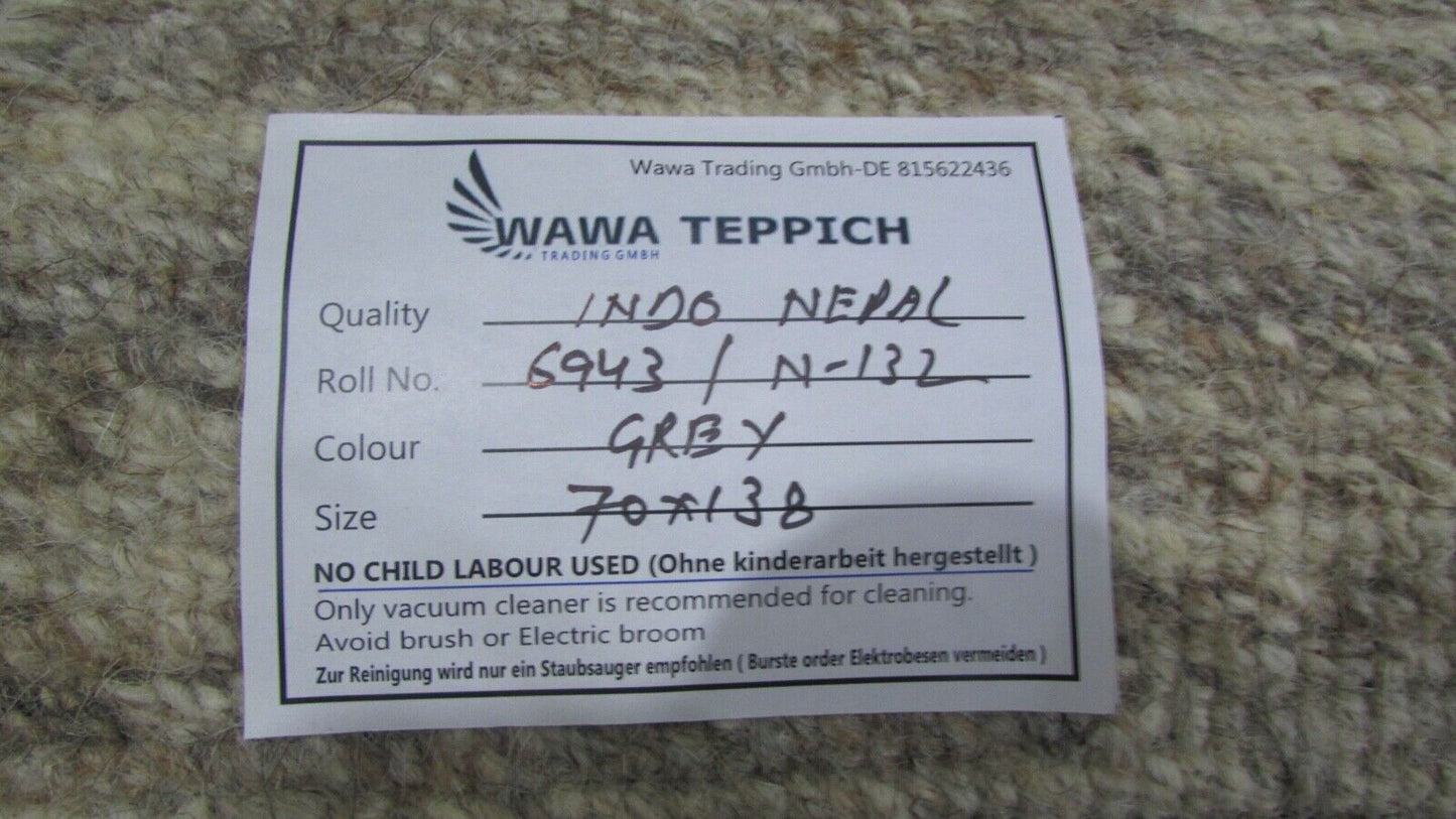 Nepal Teppich Handgeknüpft Beige Grau 100% Wolle Orientteppich 70x138 cm N-132