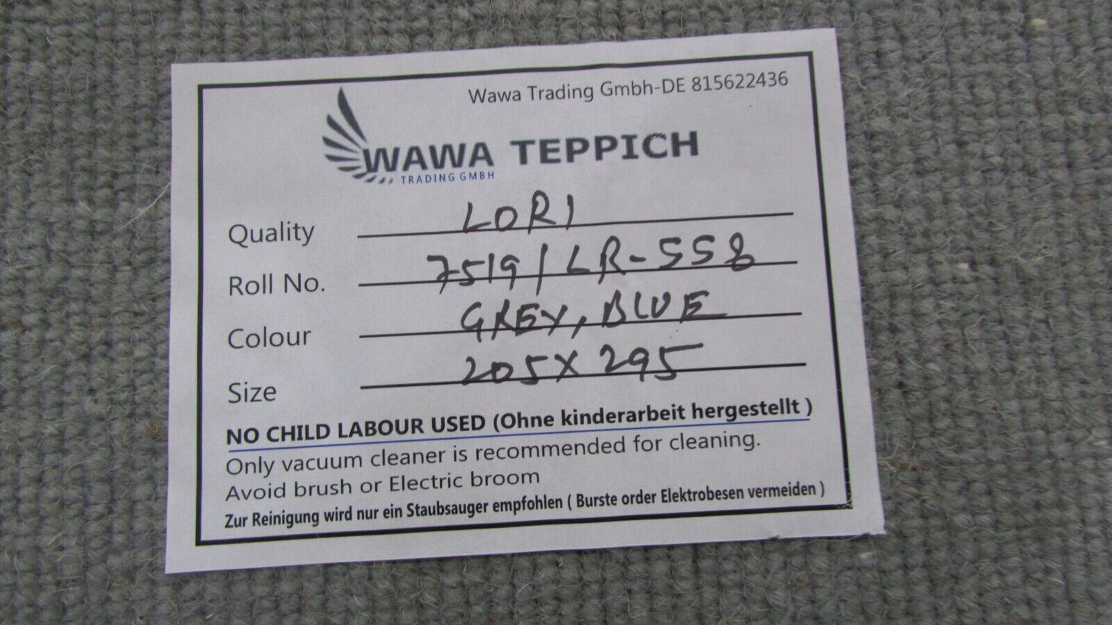 Tappeto Gabbeh Grigio Azzurro 100% Lana 200x300 cm Tessuto a Mano Orientale Lr553