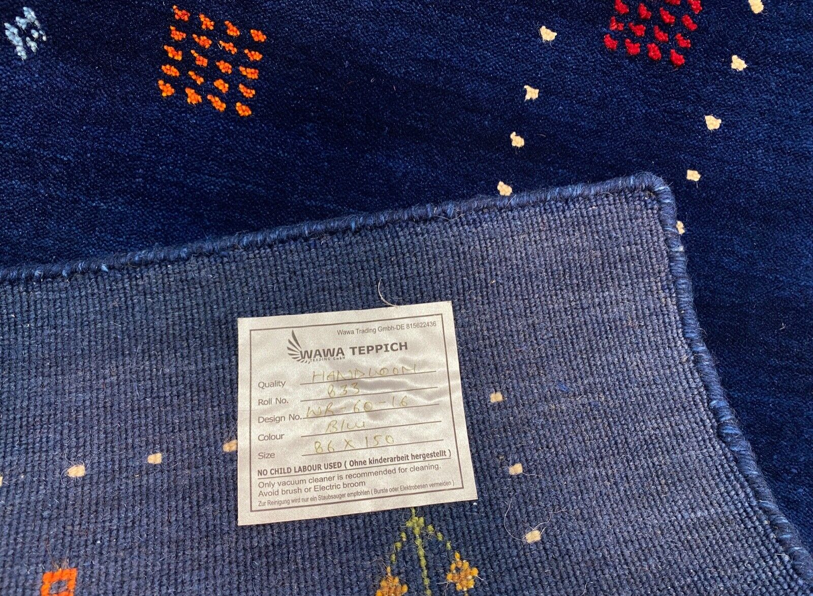 Gabbeh Rug Blue 100% Wool 80x150 cm Handwoven Oriental Rug Lori WR60