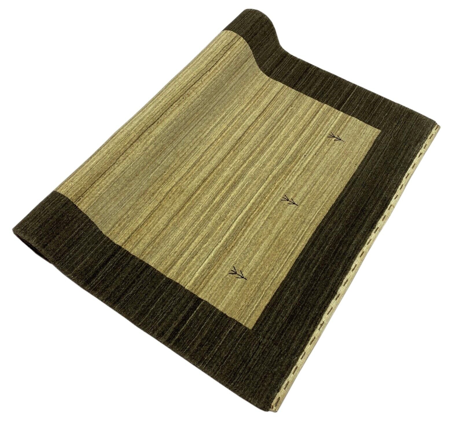 Teppich 100% Wolle Grau Beige Braun Gabbeh lori Handgewebt 125x177 cm S148