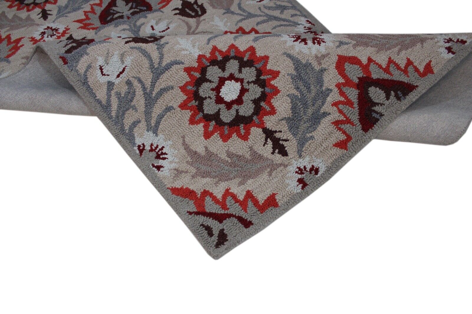 Grau Rot Teppich 100% Wolle Handarbeit 150X240 CM Handgetuftet