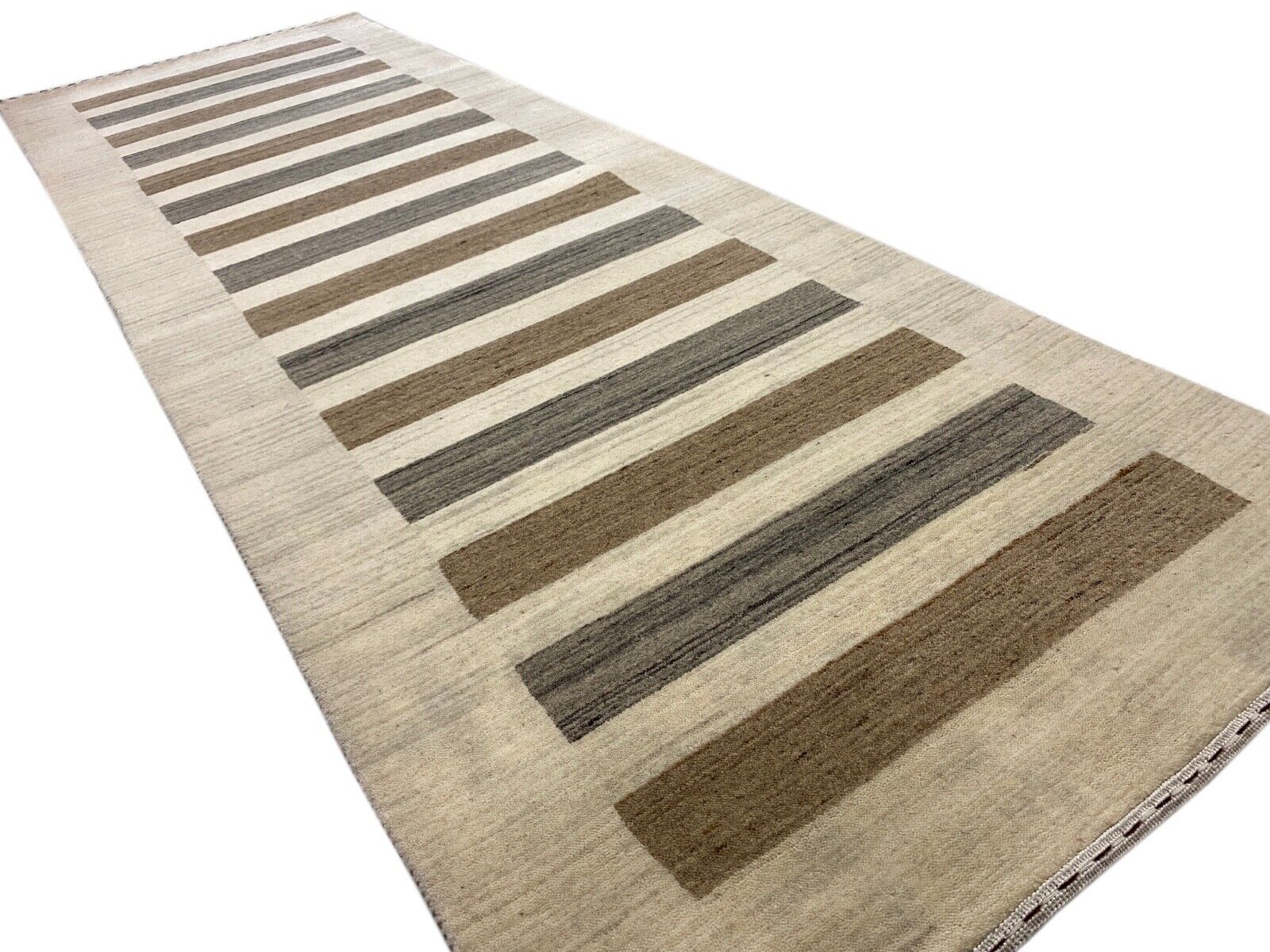 Beige Braun Brücke 100% Wolle Handgewebter Teppich Orientteppich 85X250 CM