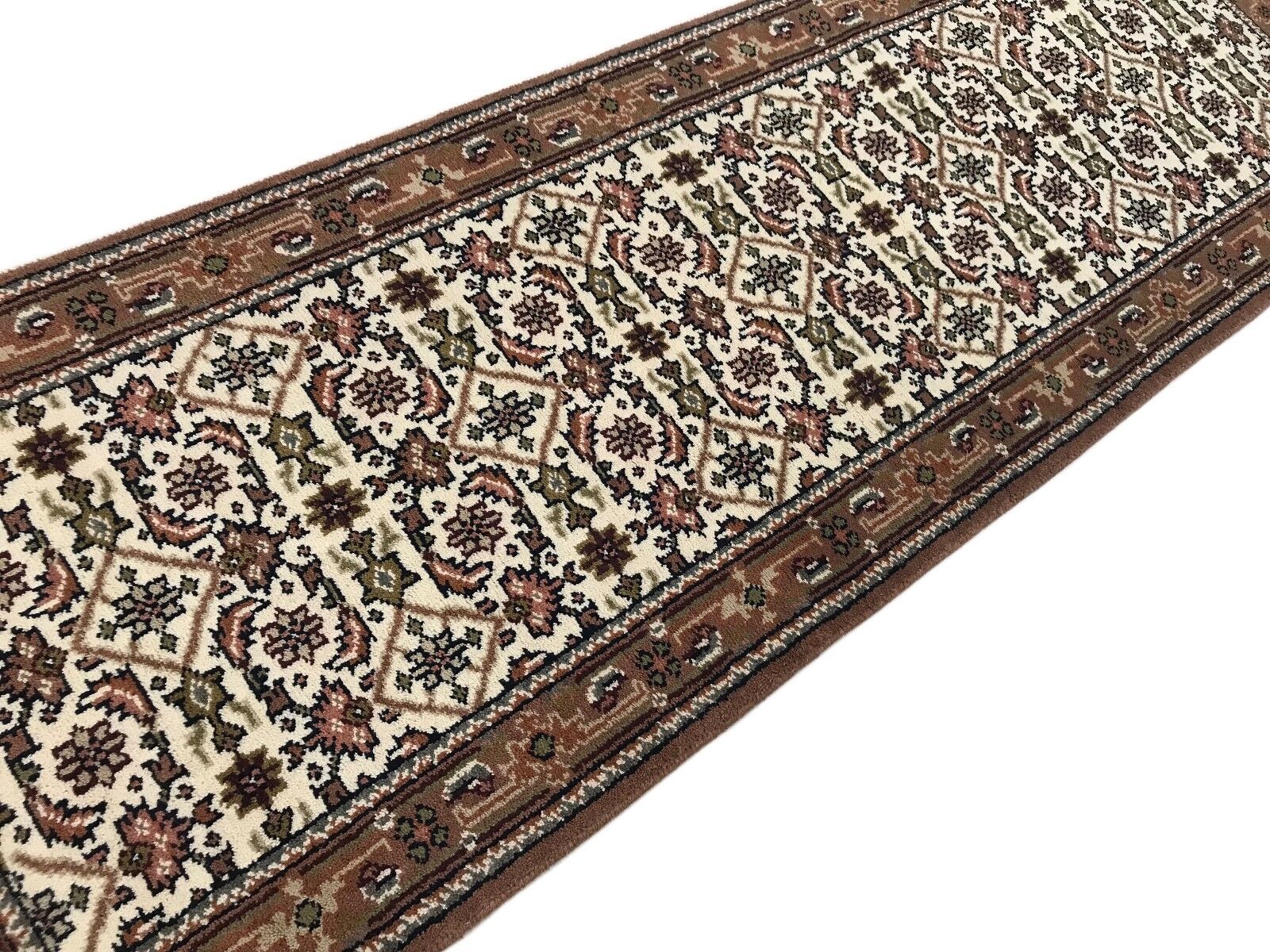 Beige Teppich Orient Läufer Herati Braun Cream 80x300 cm 100% Wolle Handgeknüpft