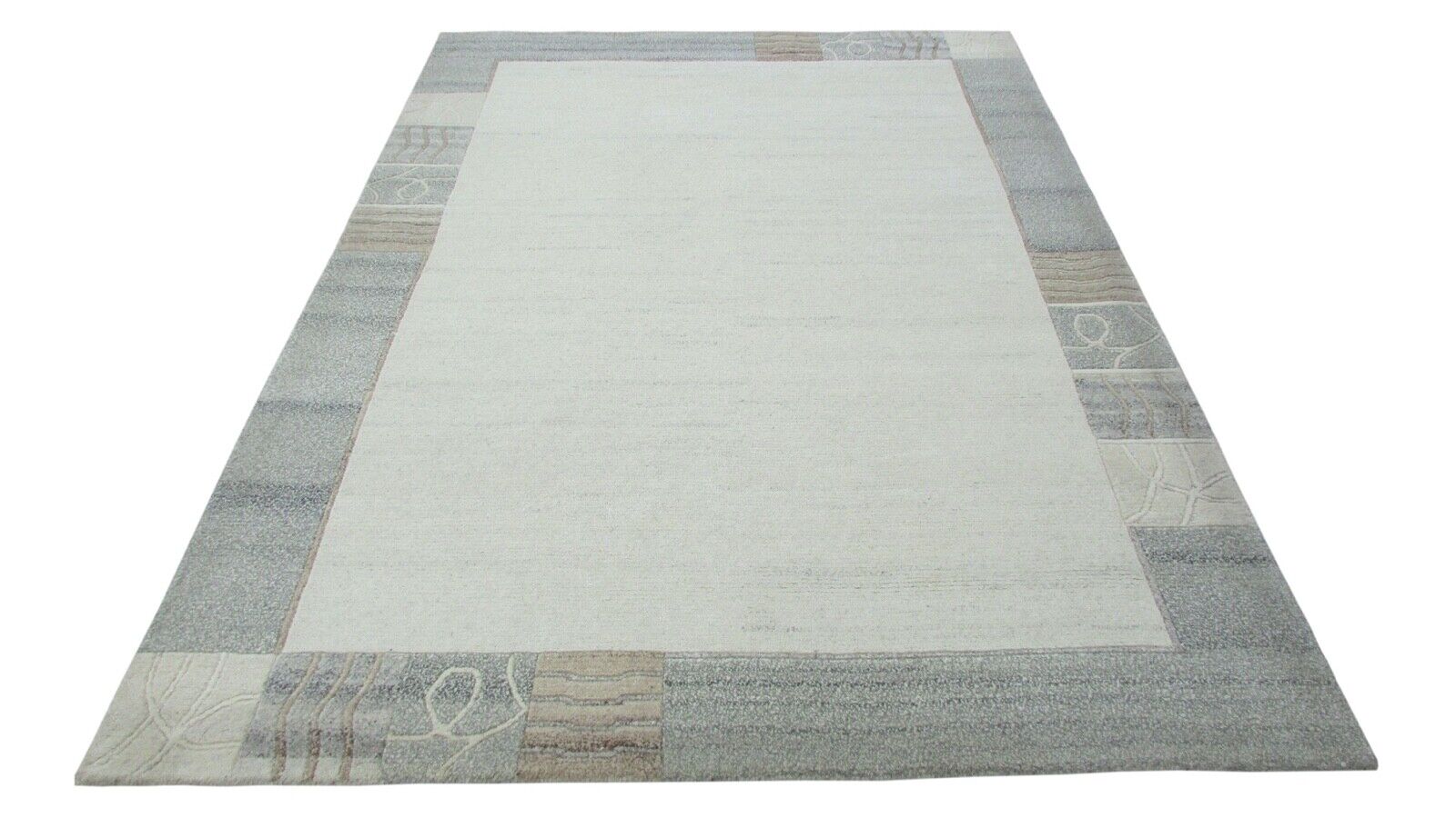Nepal Teppich Handgeknüpft Beige Grau 100% Wolle Orientteppich 170x235 cm N-49
