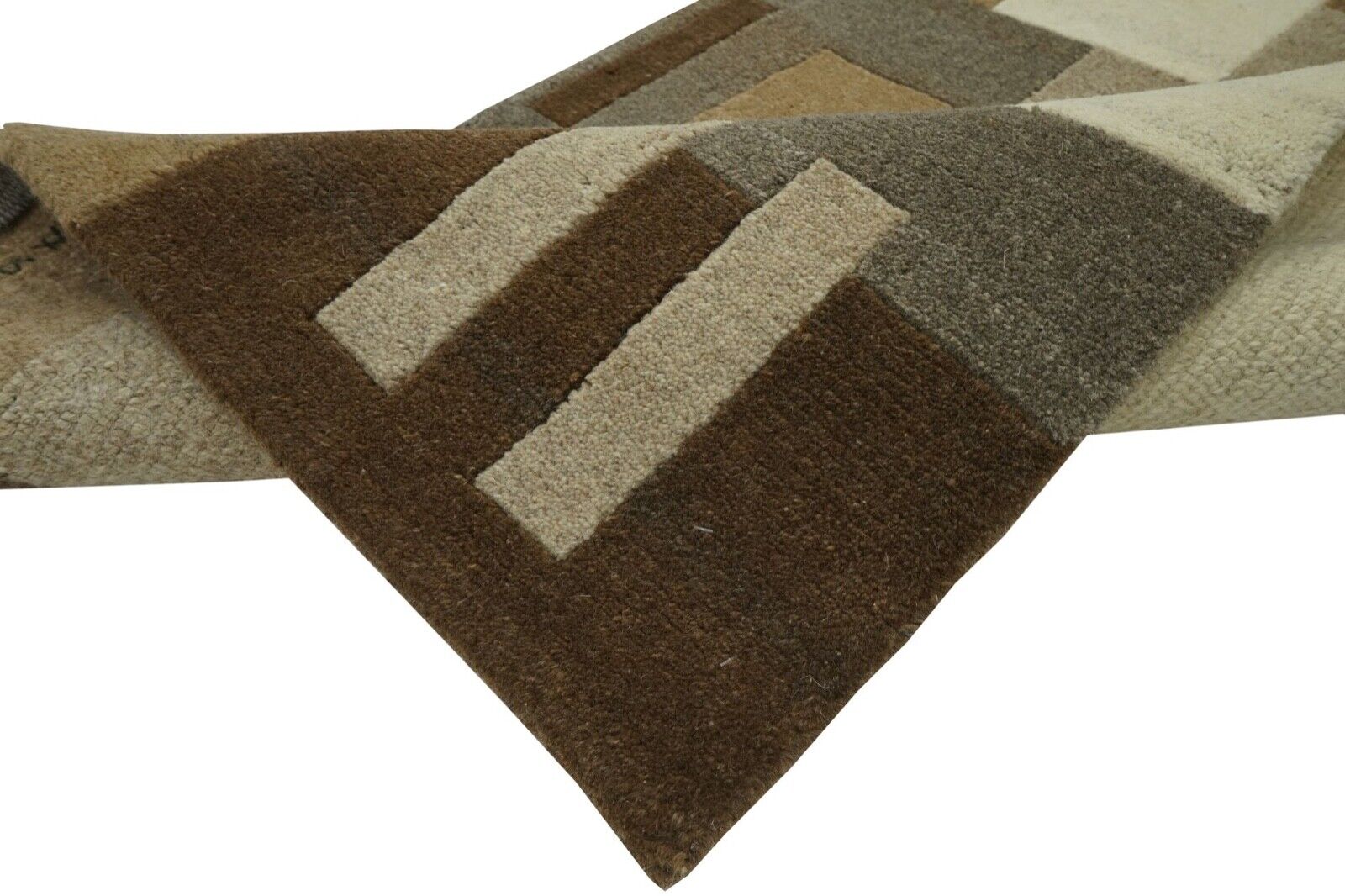 Nepal Teppich 100% Wolle Handgeknüpft Beige Braun Grau Orient 90x160 cm N-771