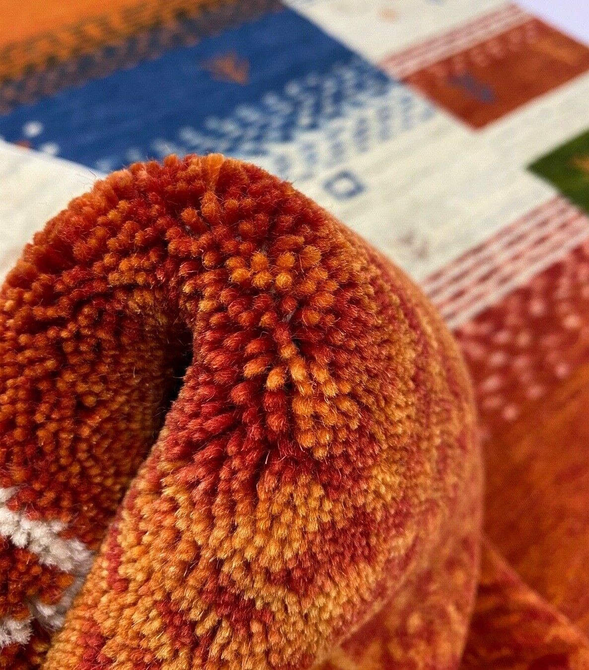 Gabbeh Teppich 100% Wolle Beige Orange Blau loom lori Handgewebt 125x180 cm S1