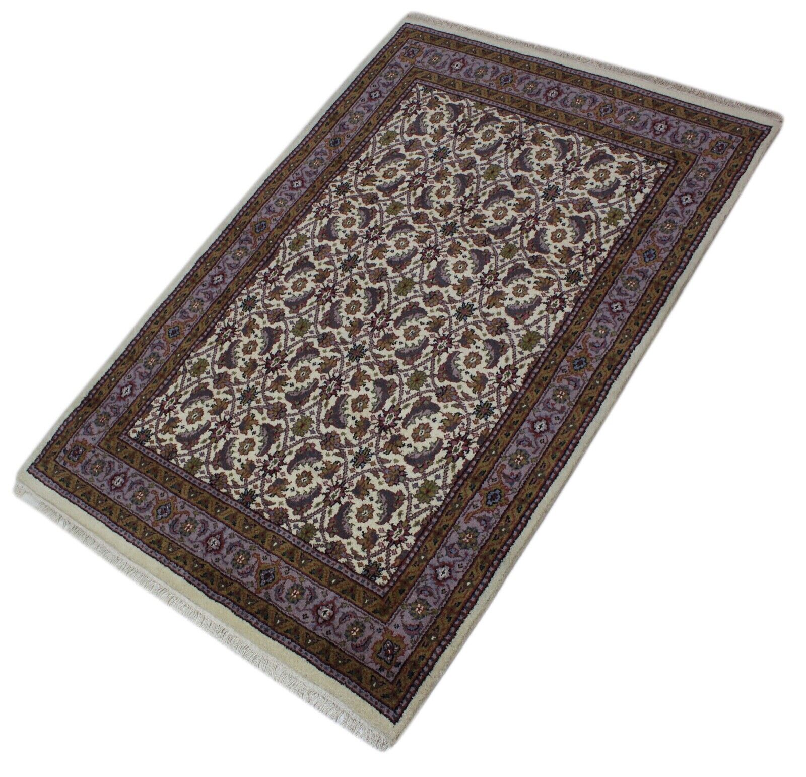 Elfenbein Beige Teppich Wolle Handgeknüpft 100% Schurwolle 155x230 cm D9