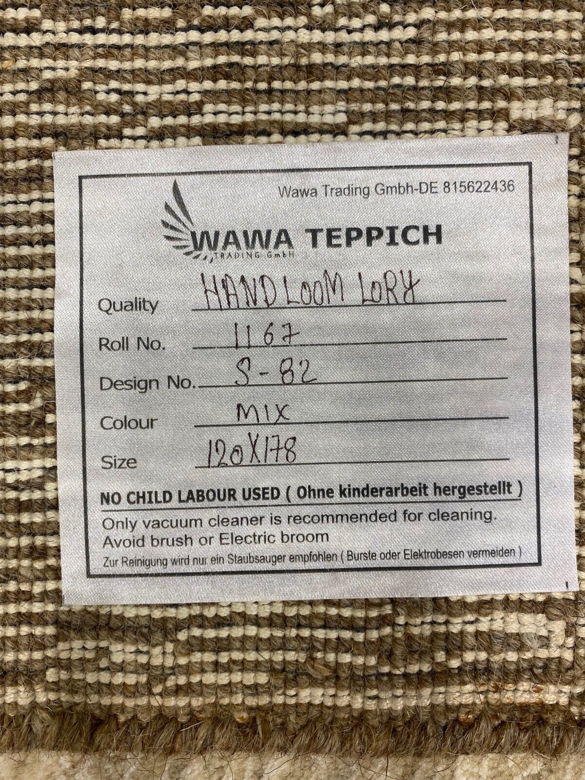 Gabbeh Teppich 100% Wolle Beige Braun loom lori Handgewebt 120x178 cm S82