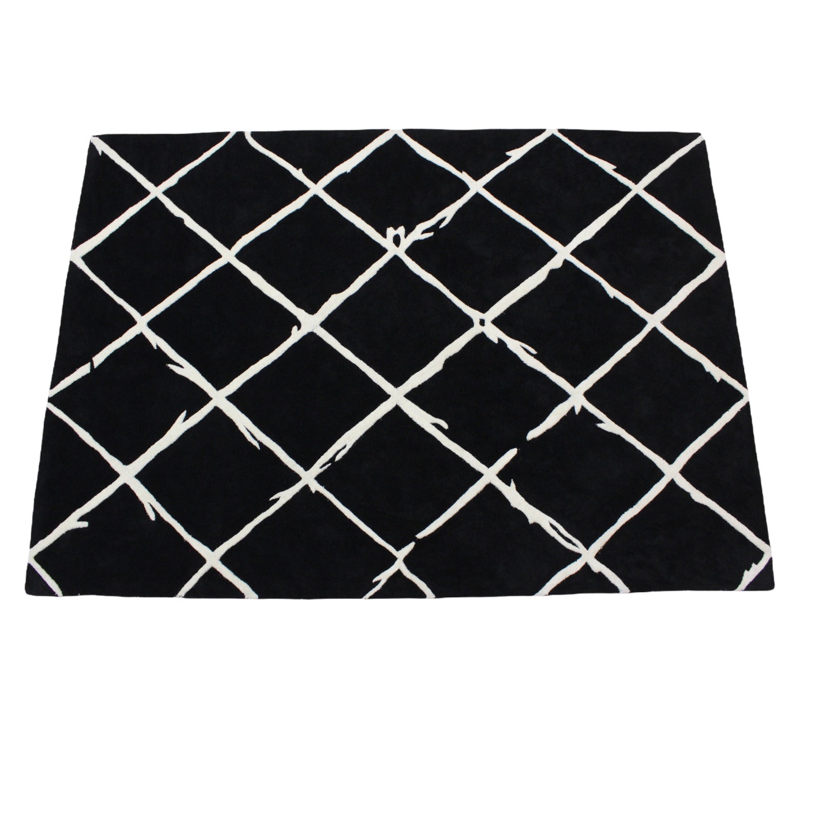 Schwarz Beige 100% Wolle Teppich 170X240 CM Handarbeit Handgetuftet ME1