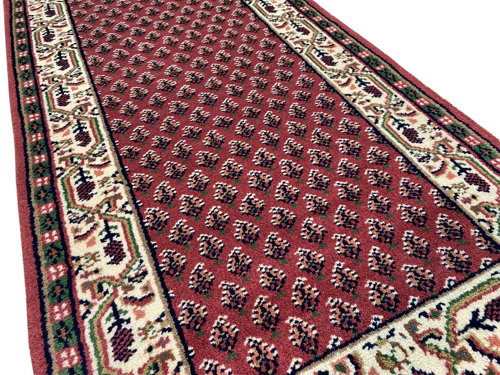 Orientteppich Mir Handgeknüpft 100% Wolle Rust Cream ca. 75X145 CM Teppich Rot