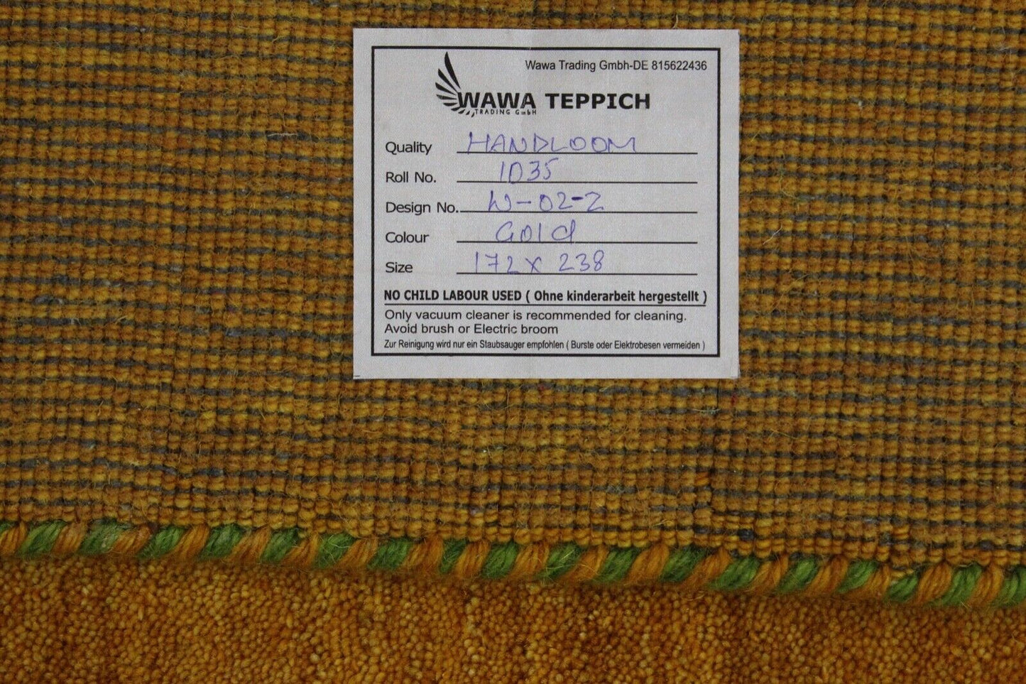 Wohnzimmer Gold Gabbeh Teppich 100% Wolle 170x240 cm Orient Handgewebt W2