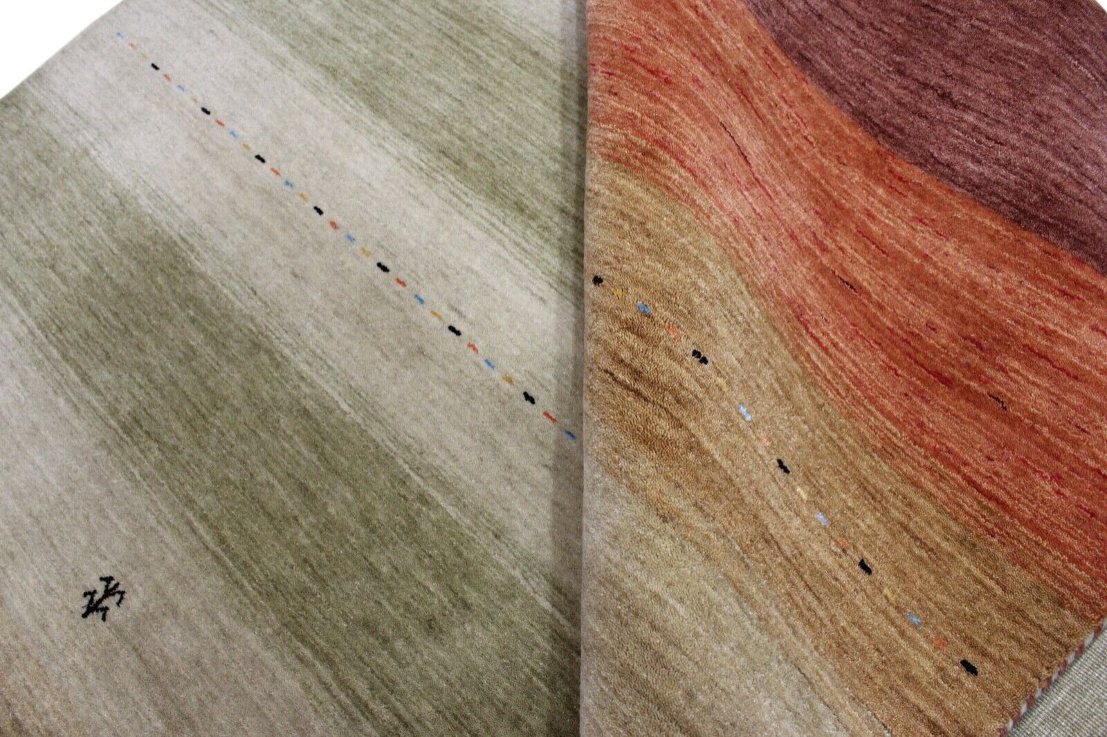 Tappeto Gabbeh Verde Arancione Beige 100% Lana 170x240 cm Orientale Tessuto a Mano Lr456