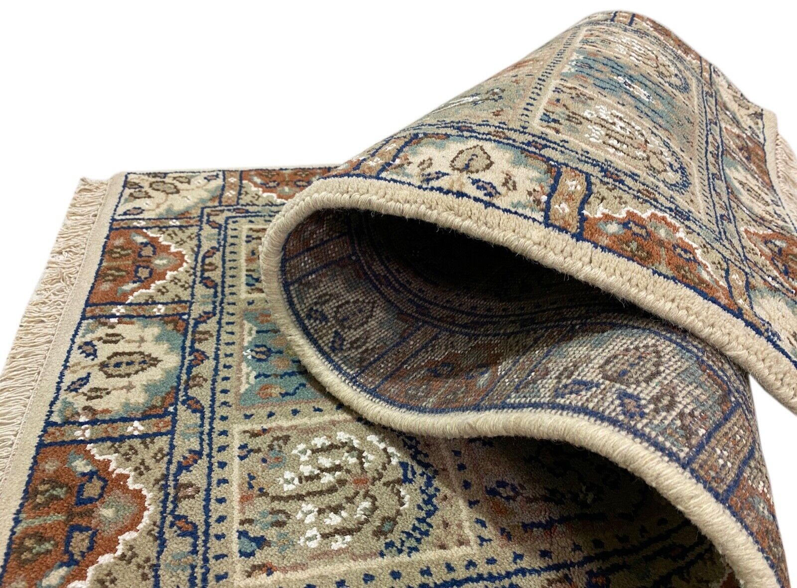 Beige Teppich Wolle Handgeknüpft Orientteppich 100% Schurwolle 70X150 cm B01