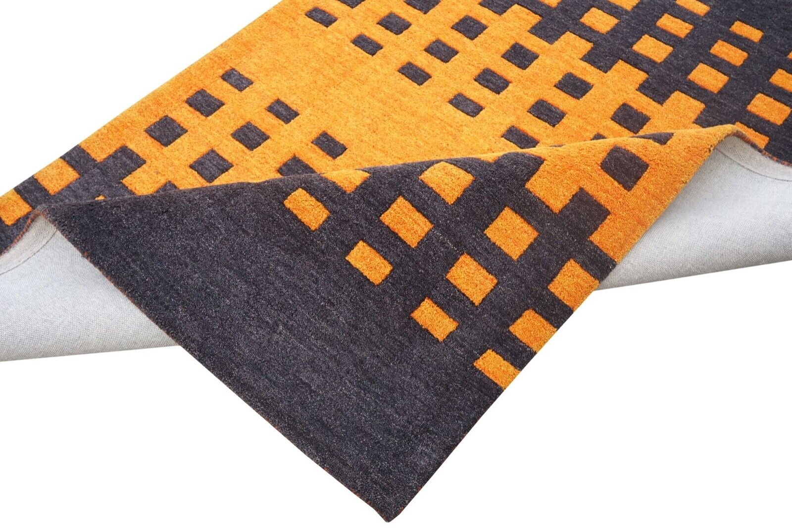 Orange Kohlefarbe 140X200 cm Teppich 100% Wolle Orientteppich Handgetuftet HT624