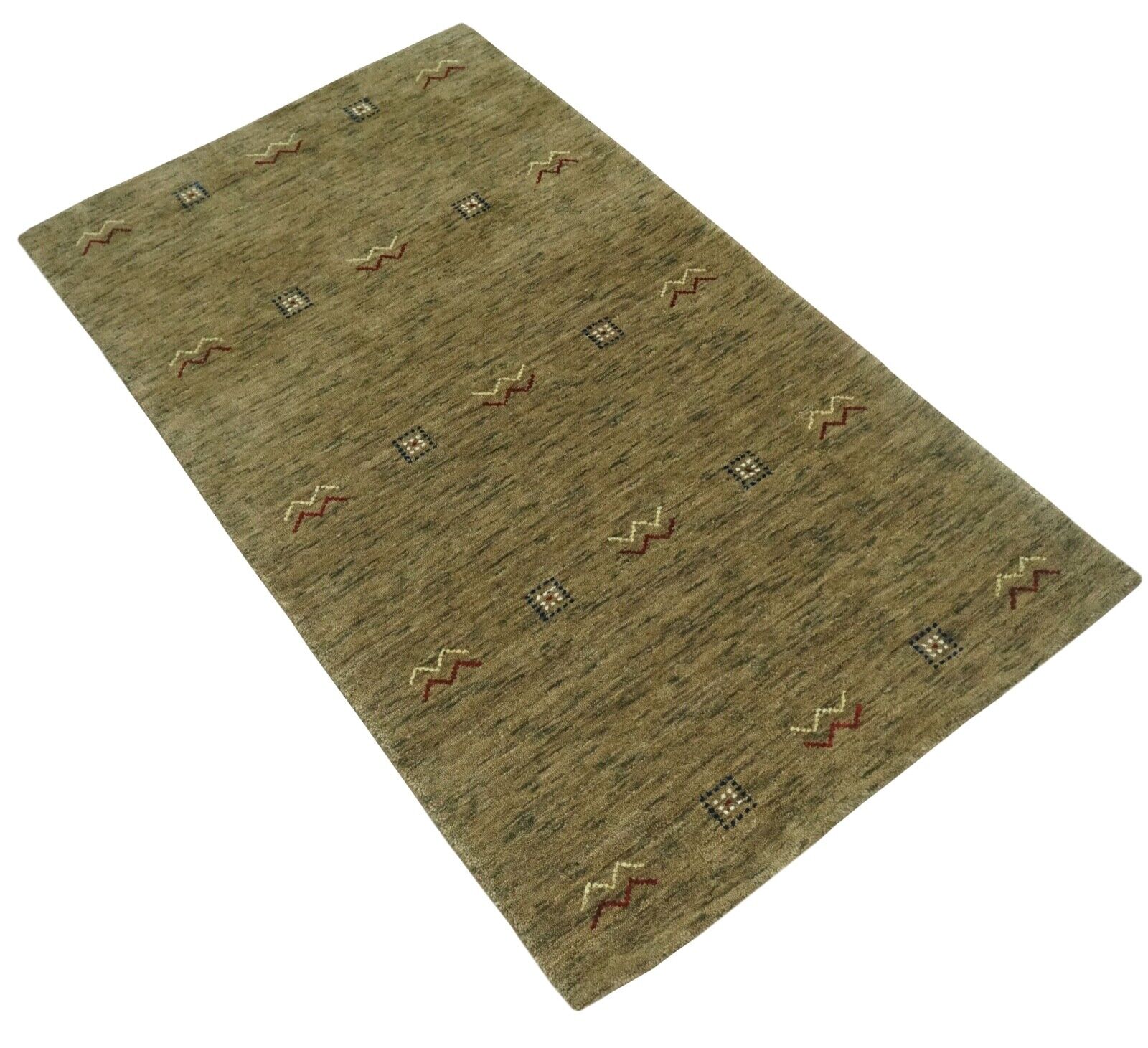 Tappeto Gabbeh Beige 100% Lana Tessuto a Mano 90x160 cm Lori Debbich Lr727