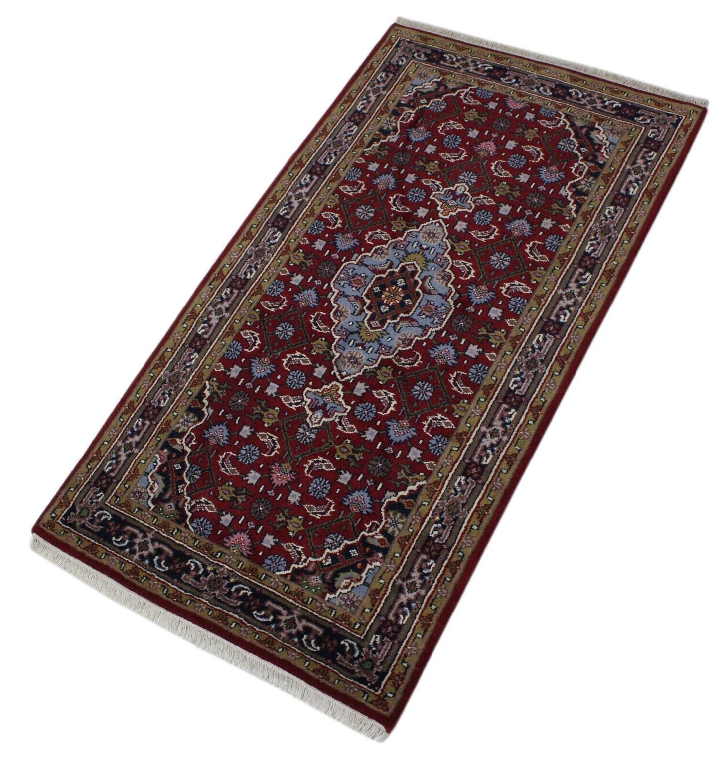 Bidjar Handgeknüpft Teppich 100% wolle Rot Blau 111x200 cm Orientteppich D14