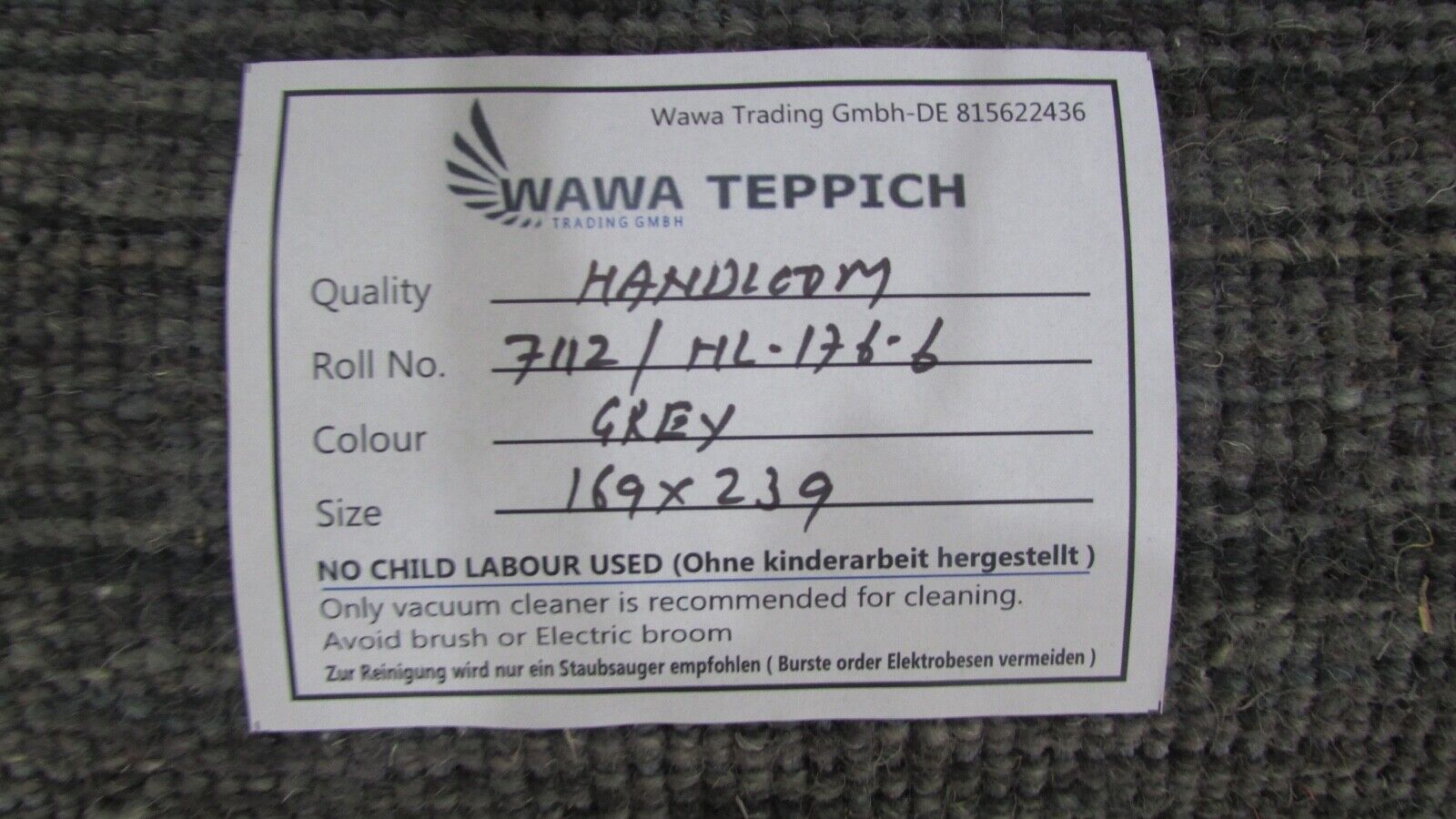 Koberec Gabbeh šedý, 100% vlněný, orientální, ručně vyrobený, 170x240 cm, HL176