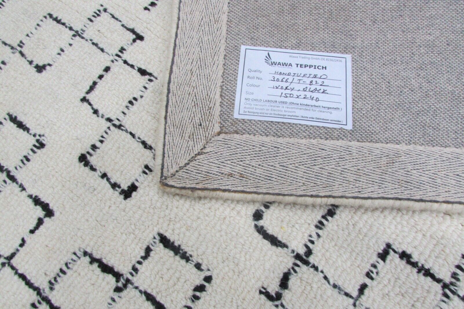 Tappeto beige e blu fatto a mano, 100% lana, 150 x 230 cm, annodato a mano, T822