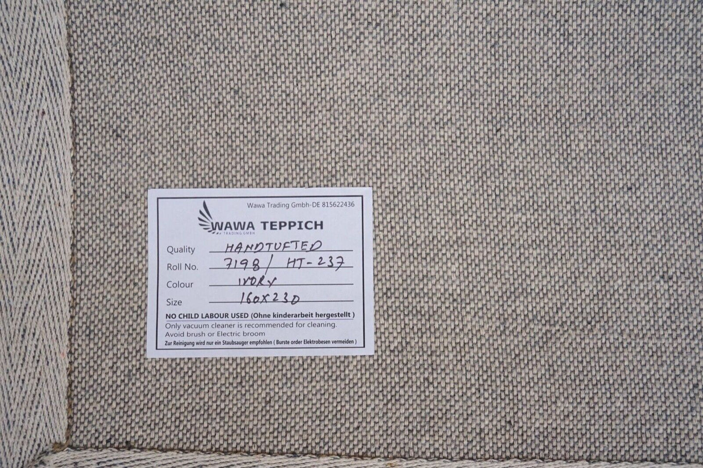 Teppich Beige Ivory 100% Wolle 160X230 cm Orientteppich Handgetuftet HT237