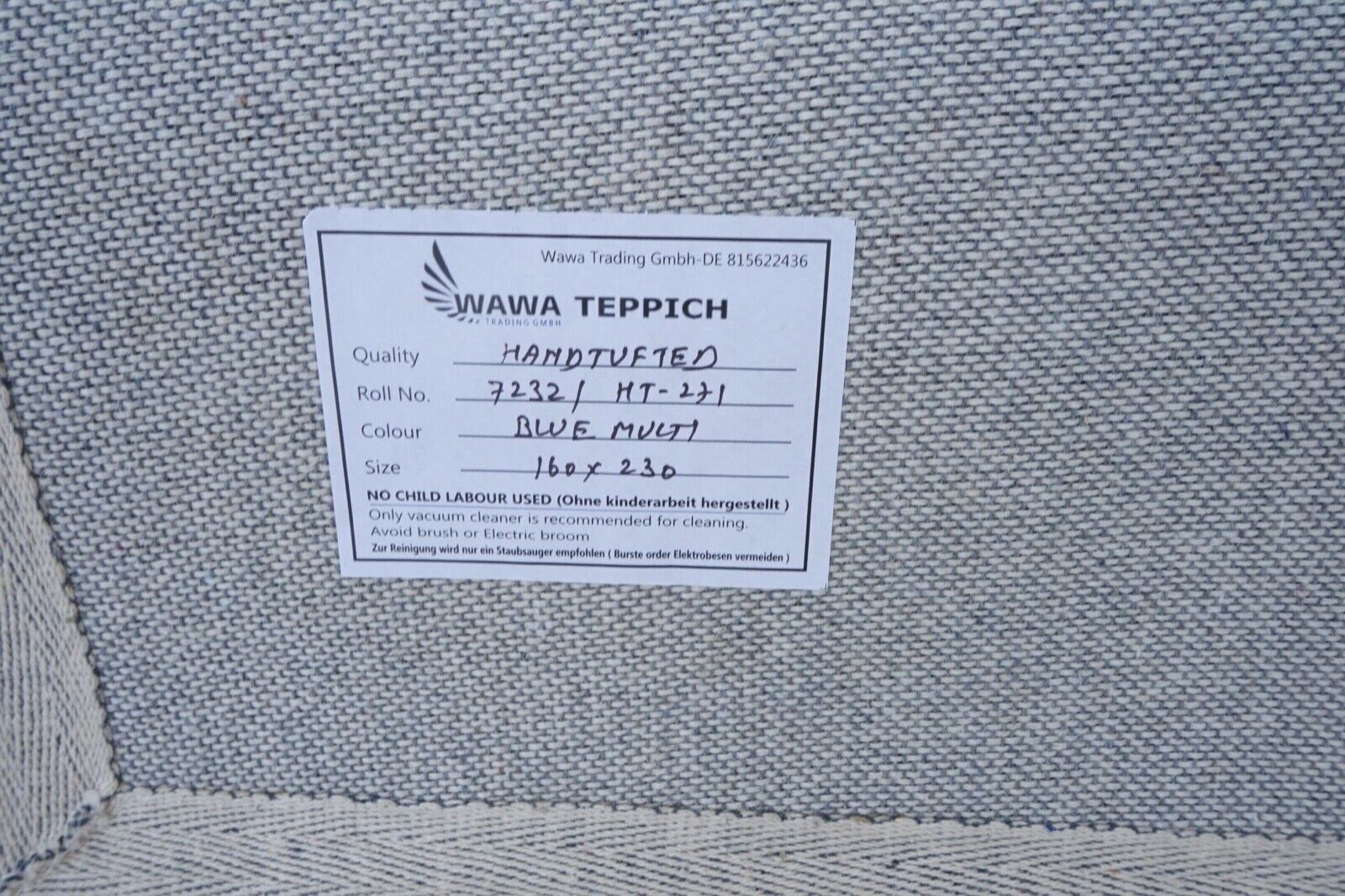 Blau Teppich 100% Wolle 160X230 cm Beige Orientteppich Handgetuftet HT271