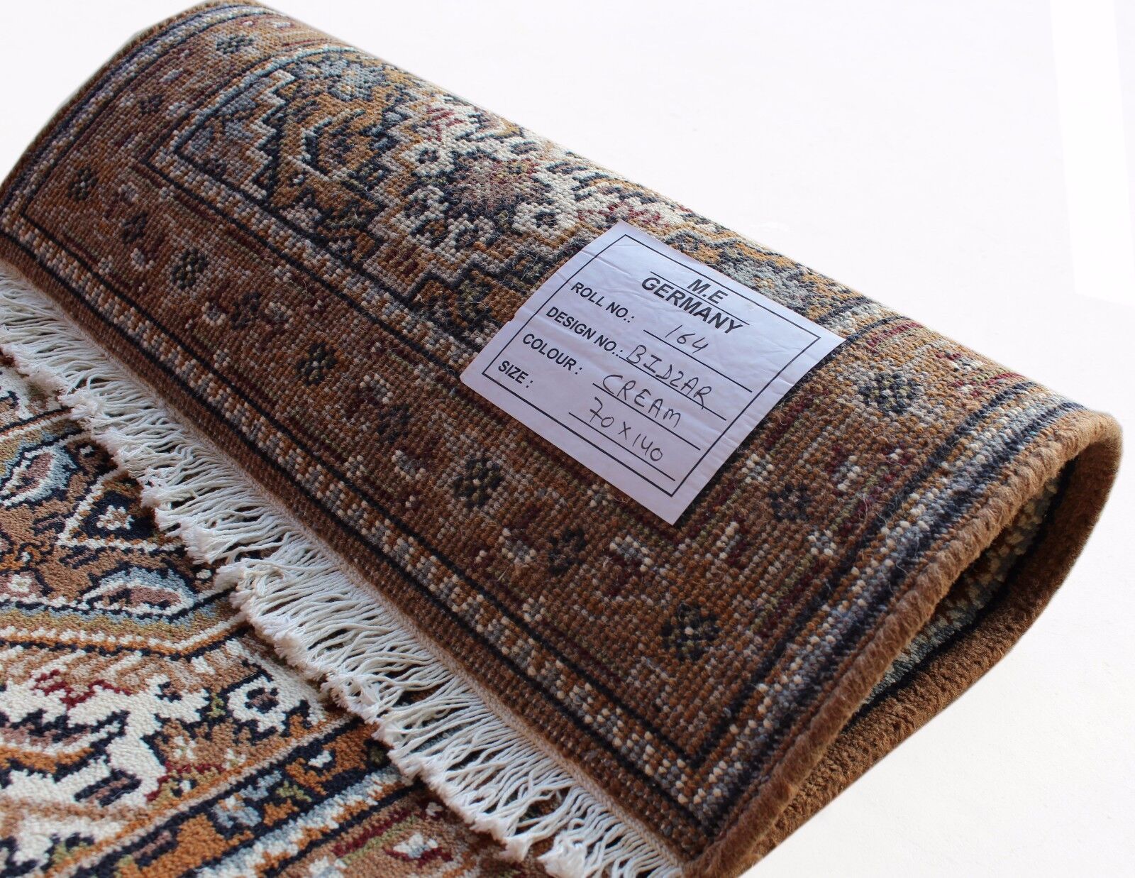 Tappeto orientale 70x140 cm, annodato a mano, 100% lana, marrone/crema, tappeto Bidjar