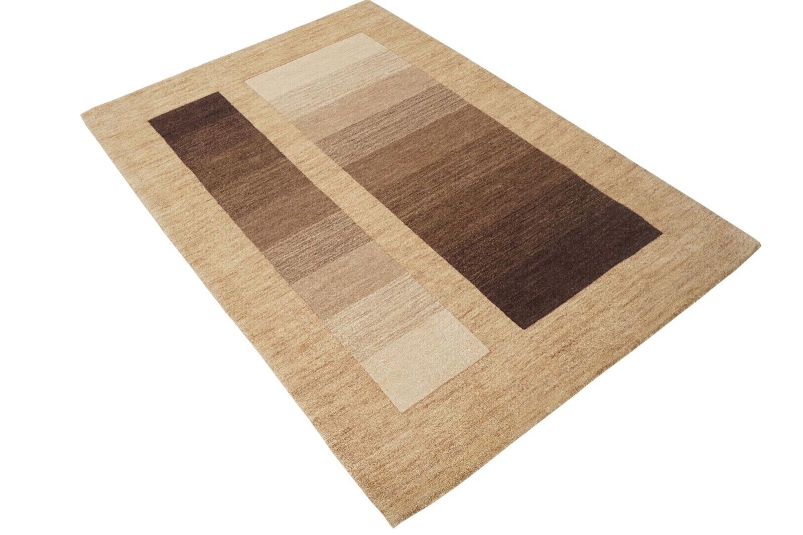 Beige-ruskea matto 140x200 cm, 100 % villaa, itämainen matto, käsin tuftattu HT622