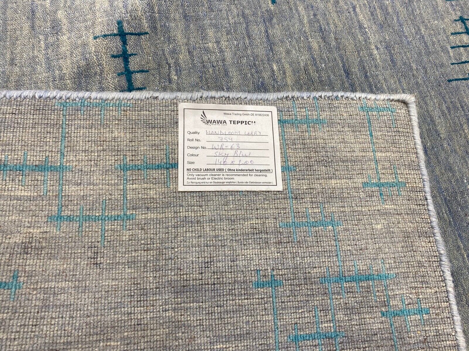 Tappeto Gabbeh Azzurro Cielo Grigio 100% Lana 140x200 cm Tessuto a Mano Lori WR63