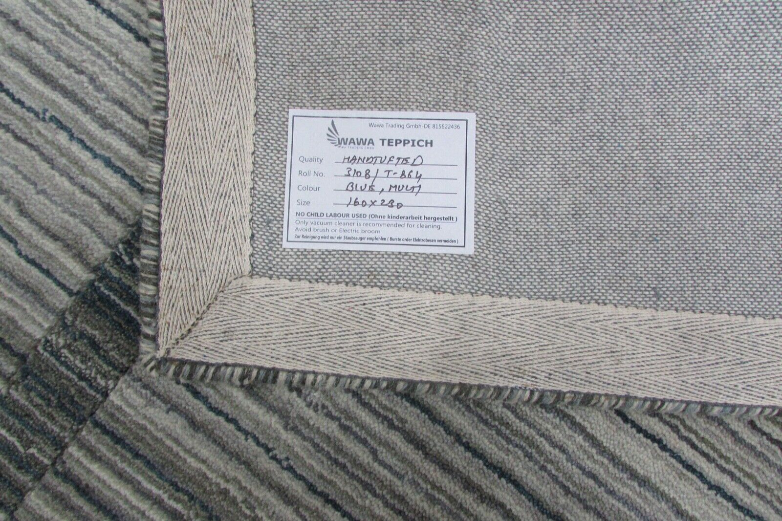 Teppich 100% Wolle Blau Grau 160X230 cm Handarbeit Loom T864