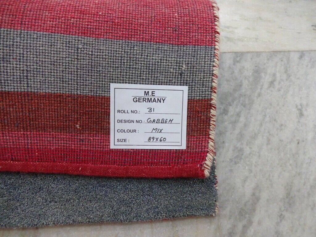 Gabbeh Teppich 60x89 cm Handgeknüpft ~ 100% Wolle ~ Grau Rot Beige Blau M31