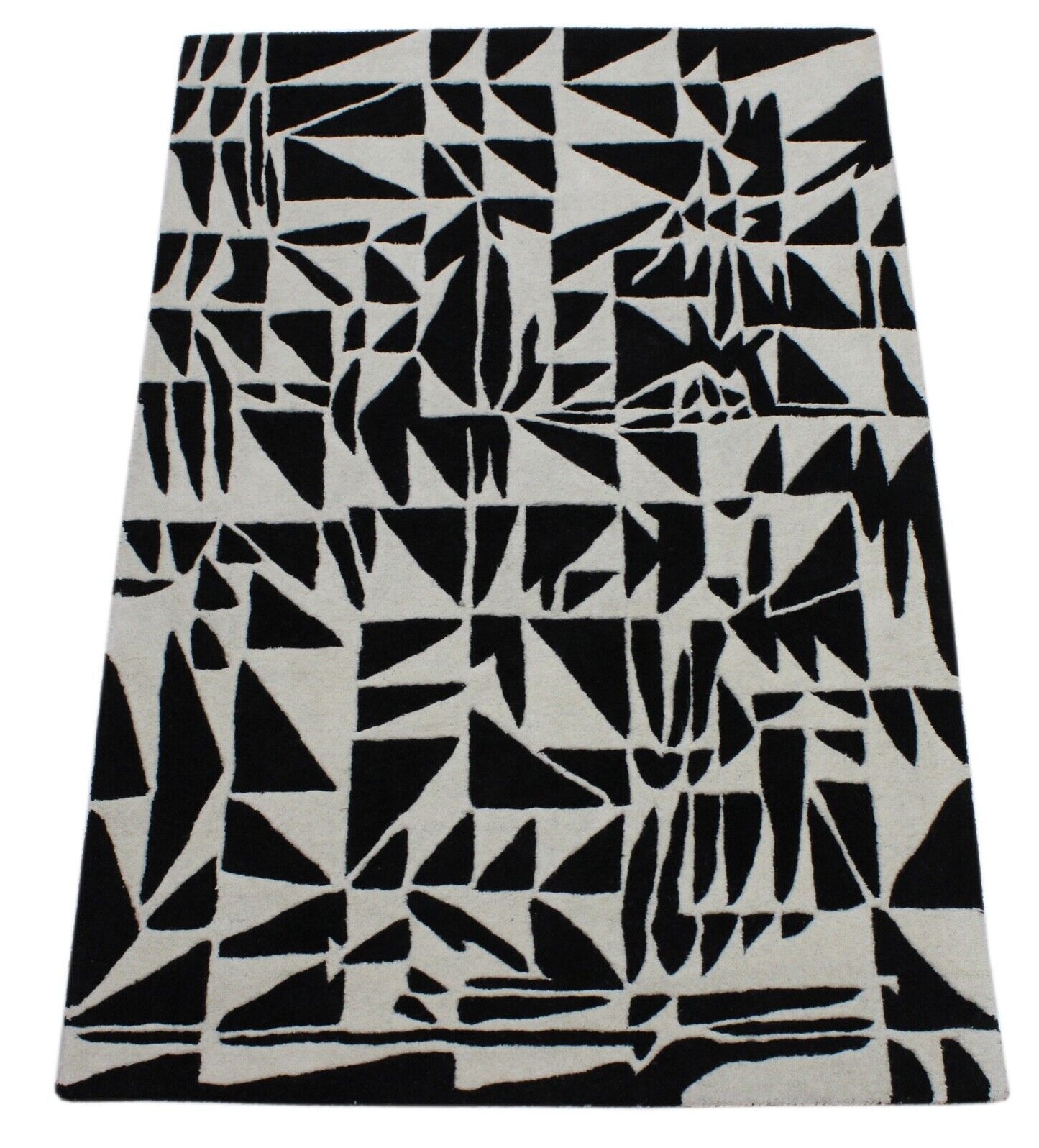 Schwarz Beige 100% Wolle Teppich 120X180 CM Handarbeit Handgetuftet ME4