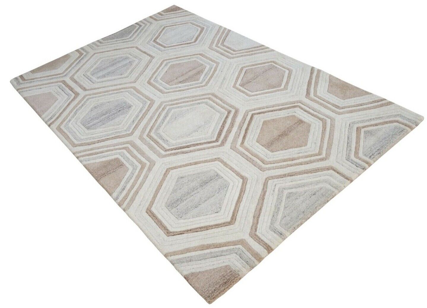 Beige Grau 160X230 cm Teppich 100% Wolle Braun Orientteppich Handgetuftet HT299