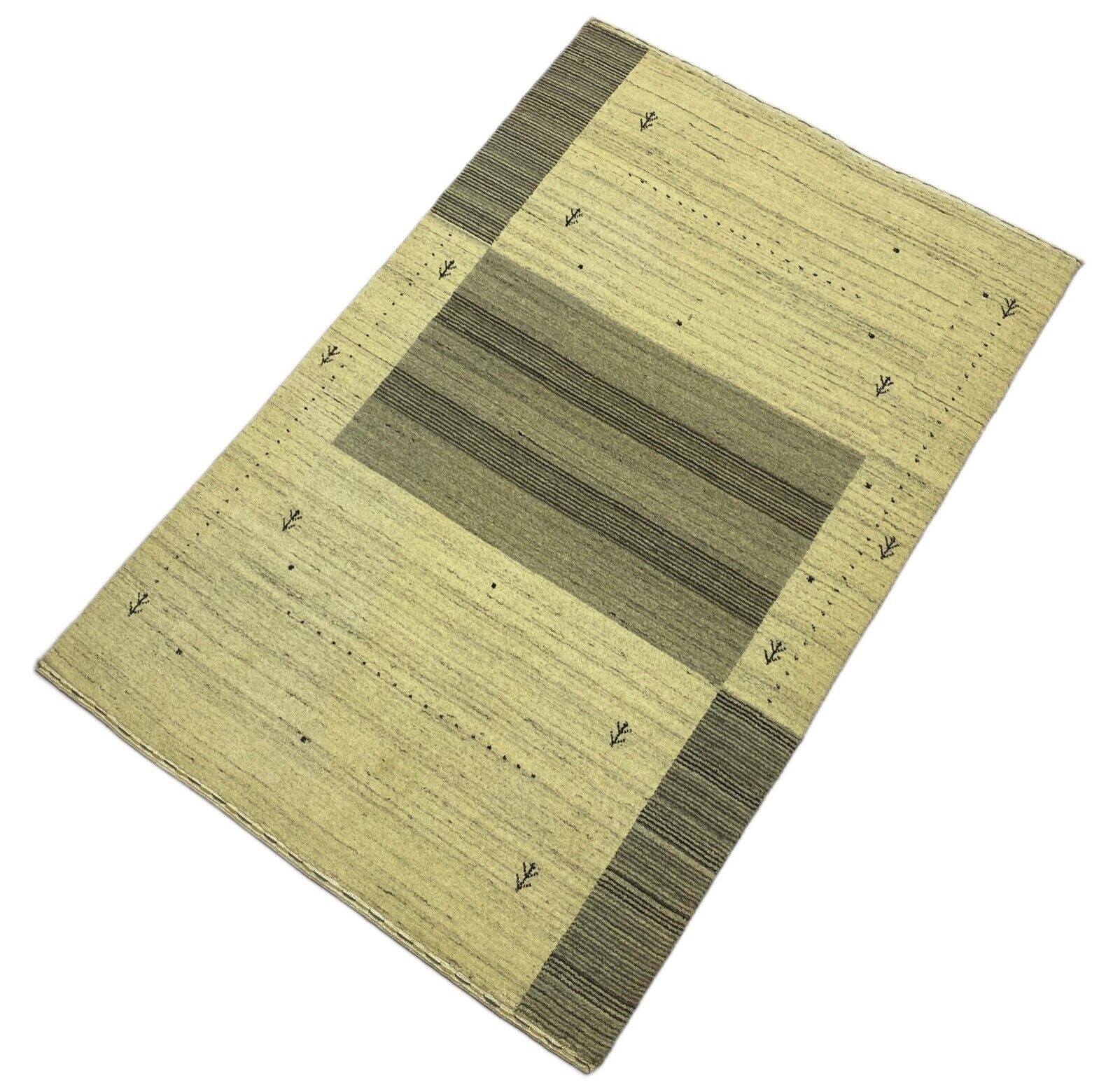 Gabbeh Teppich 100% Wolle Grau Beige loom lori Handgewebt 120x180 cm S25