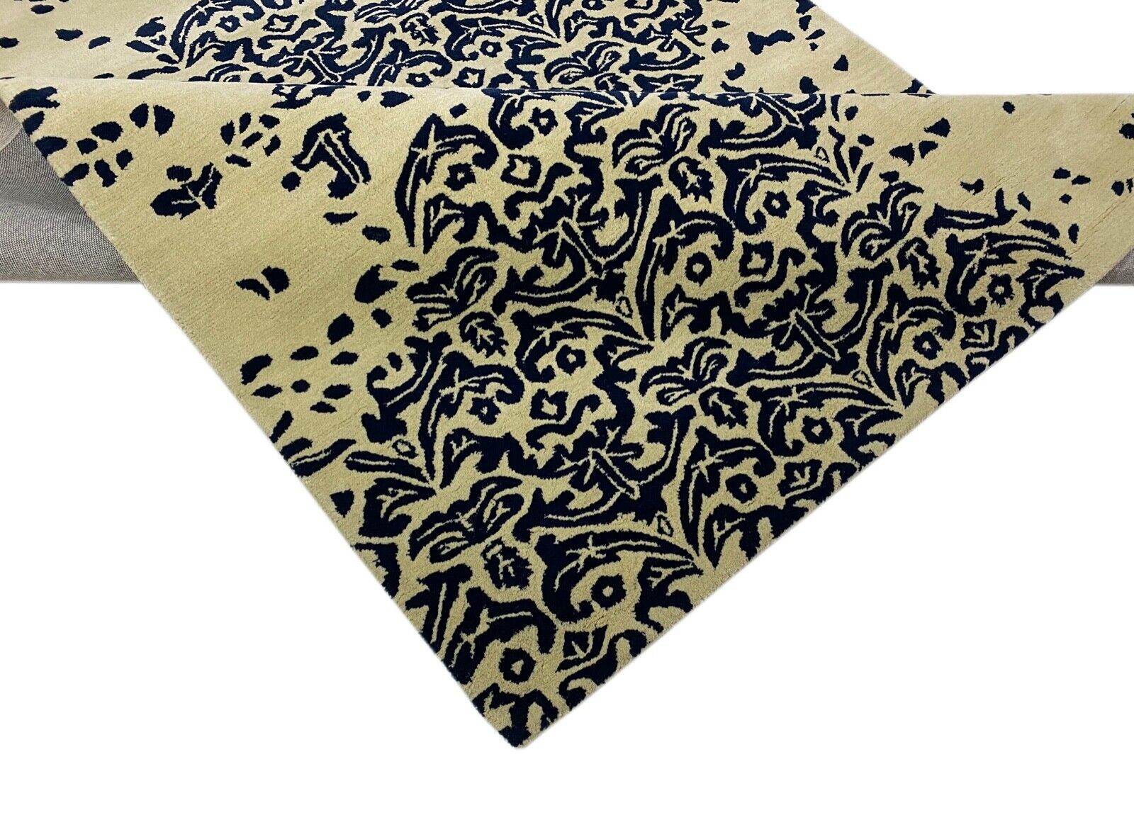 Beige Blau Teppich 100% Wolle 160X230 CM Orientteppich Handgetuftet Debbich