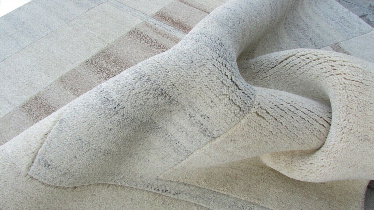 Nepal Teppich Handgeknüpft Braun Beige 100% Wolle Orientteppich 160x226 cm N12