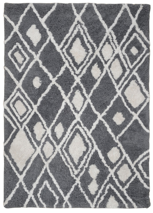 Teppich Grau Weiß Orientteppich 120X180 CM Handarbeit 100% Polyester