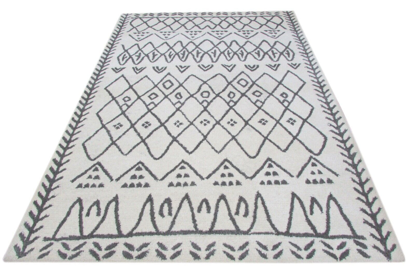 Wohnzimmer marokko Design Handgetuftet Teppich 100% Wolle Beige Grau 160X230 cm