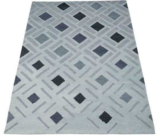Beige Blau 160X230 cm Teppich 100% Wolle Orientteppich Handgetuftet HT382