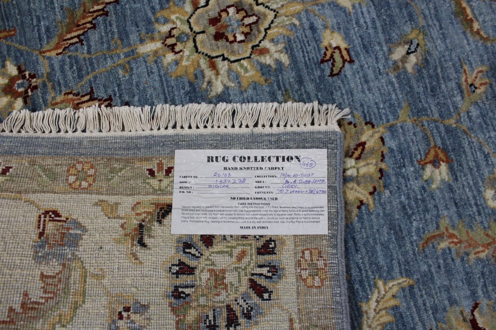 Tappeto Ziegler annodato a mano, 100% lana, azzurro cielo, tappeto orientale, 163 x 238 cm