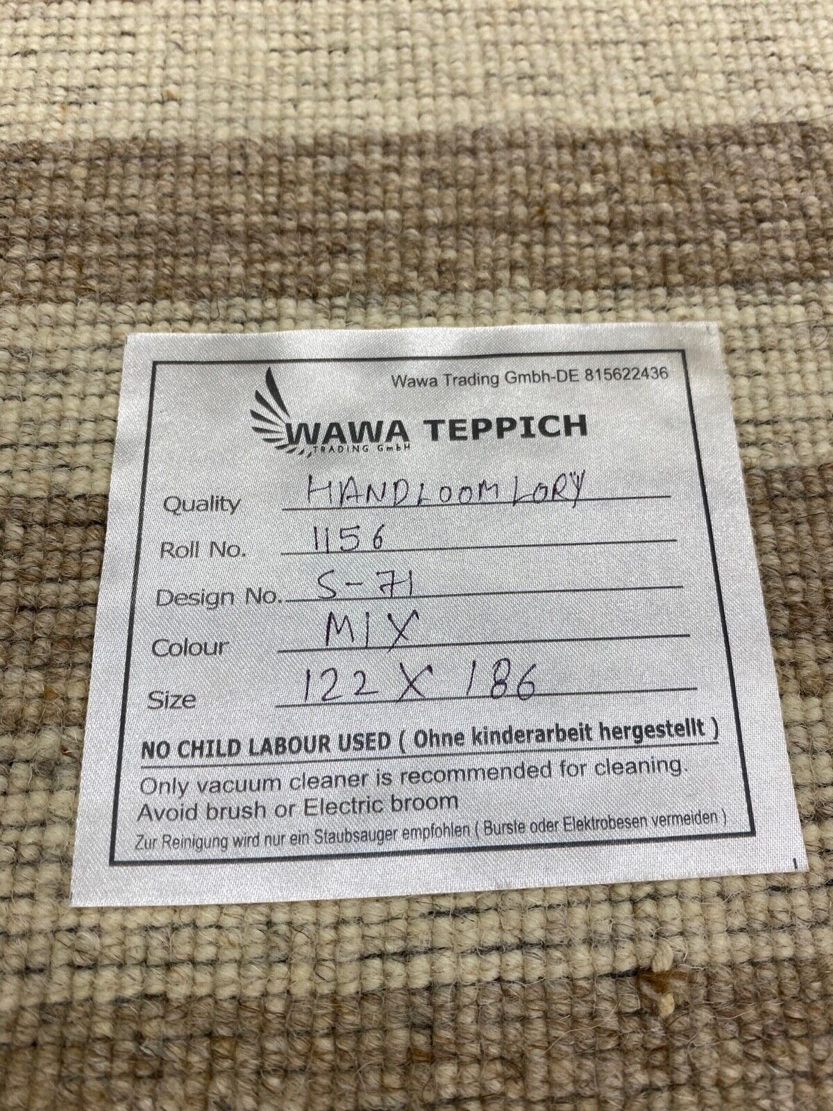 Teppich Beige Braun Grau 100% Wolle Gabbeh lori Handgewebt 122x186 cm S71